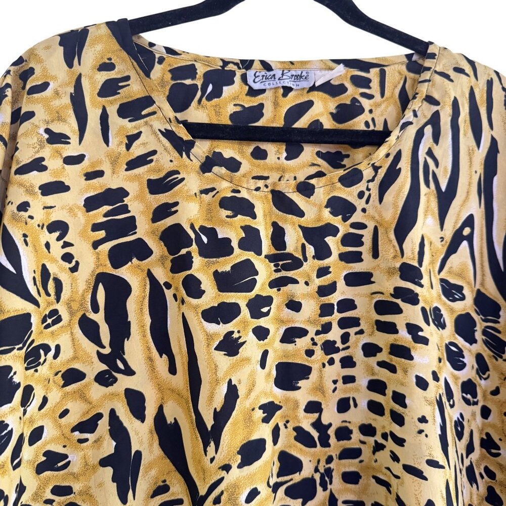 Vintage Erica Brooke Kaftan Dress Women's Animal Print Brown Chita Midi Size L - Picture 2 of 7